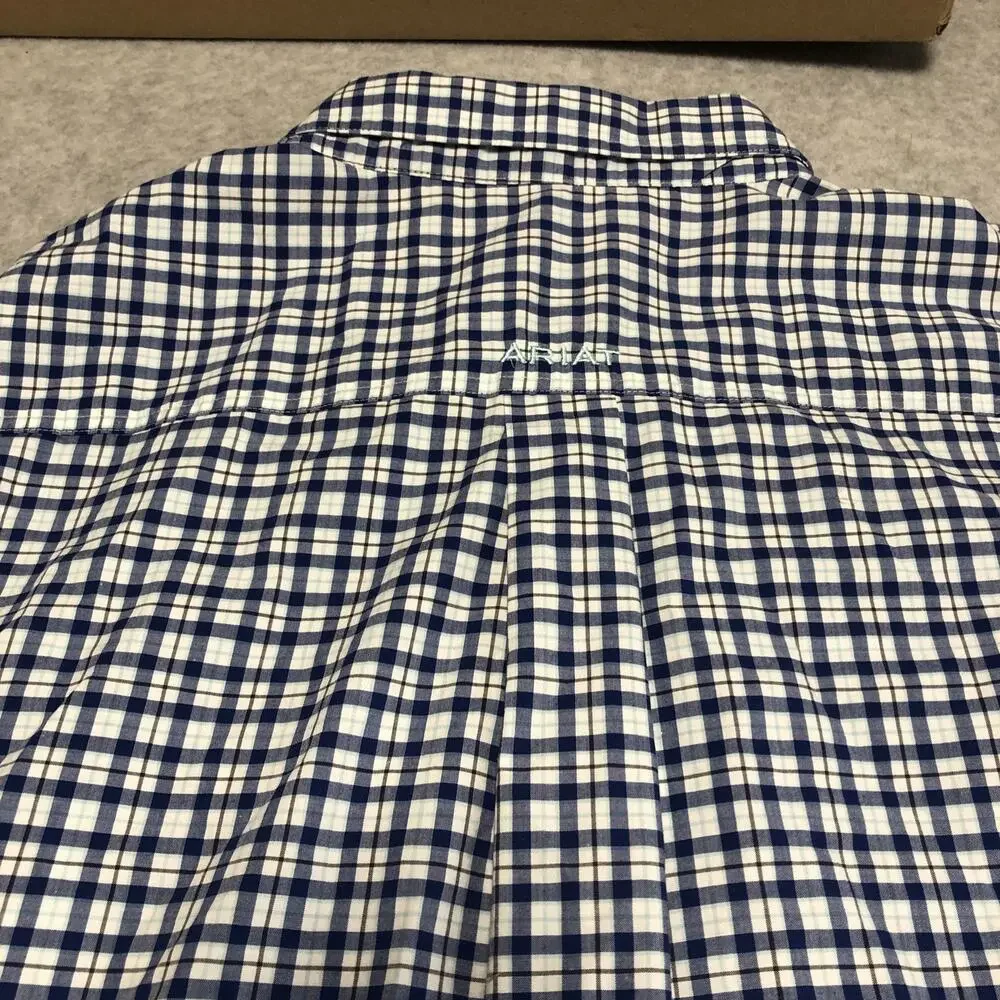 Ariat Pro Series Shirt Mens 2XL Blue White Checked Button Down Western Workwear - Picture 13 of 14